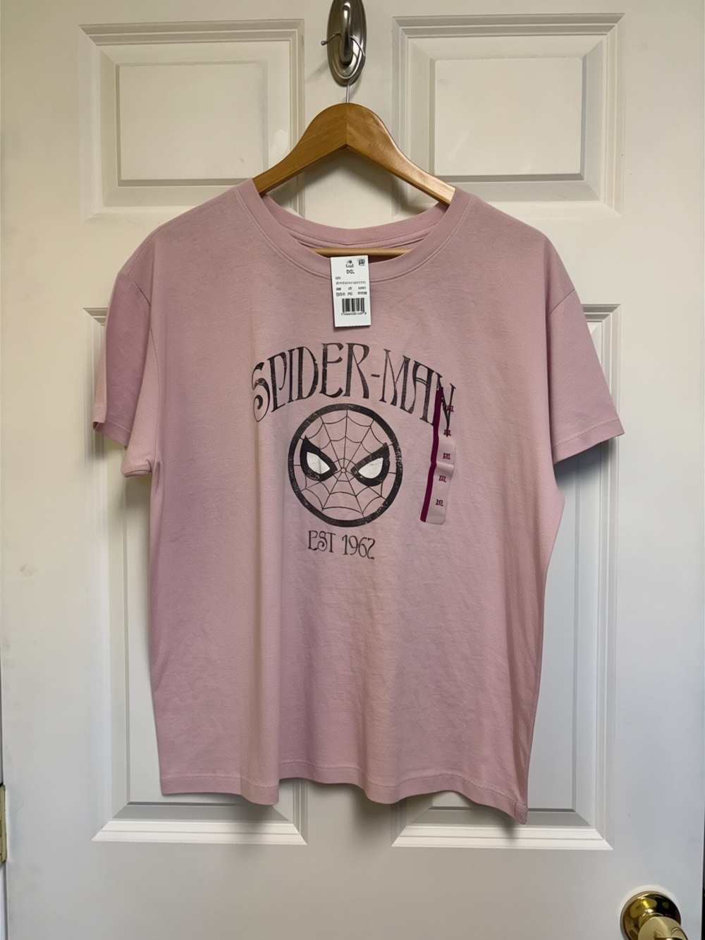 NWT Spiderman 23”ptp Light Pink Graphic Tee